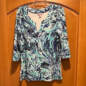 Lilly Pulitzer Aqua and Navy Swirl Tunic
